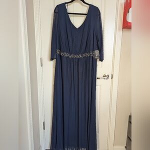 MARINA Long Sleeve Navy Dress with Embellished Waist